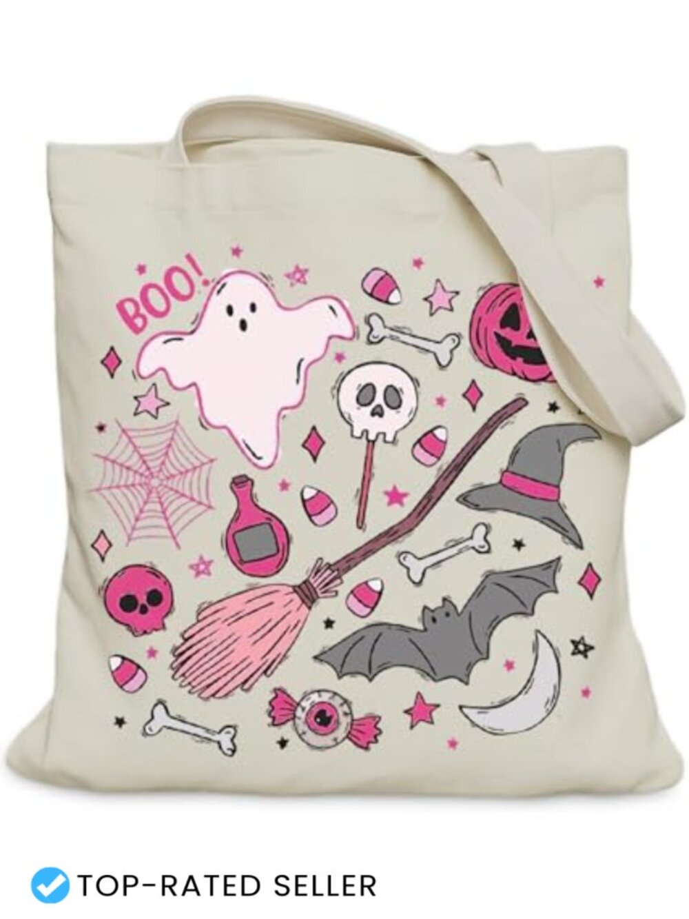 Halloween Ghost Canvas Tote Bag with Zippered Pocket for Women